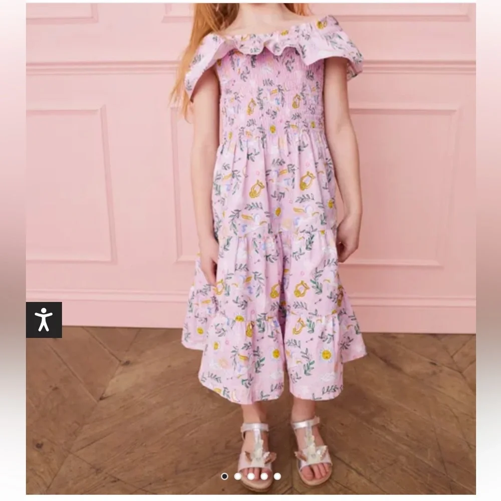 NEW Mini Boden Shirred Woven Midi Dress with Unicorn Print 2-3 Years - Picture 2 of 8